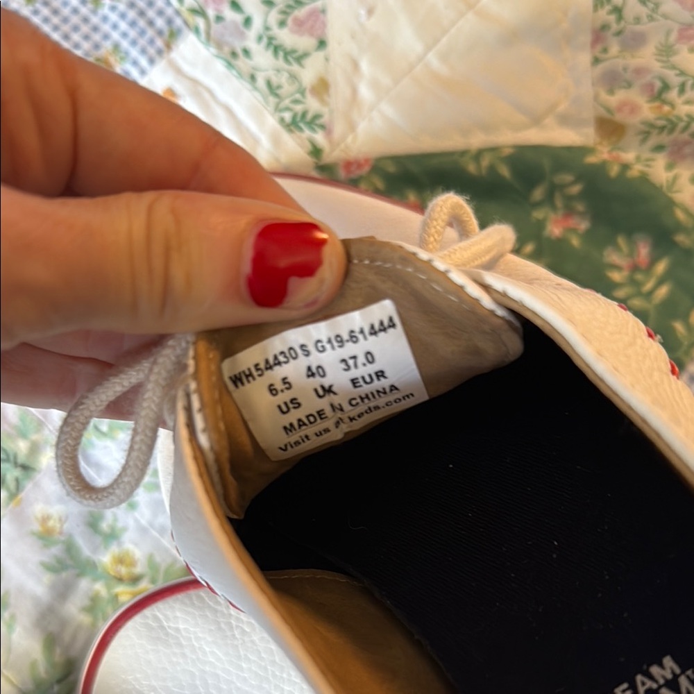 SOLD Keds White Leather Baseball Sneakers with Red Accents - Picture 7 of 8